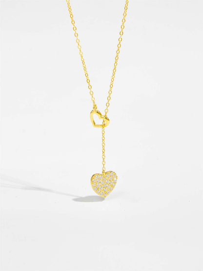 925 Sterling Silver Inlaid Zircon Heart Necklace