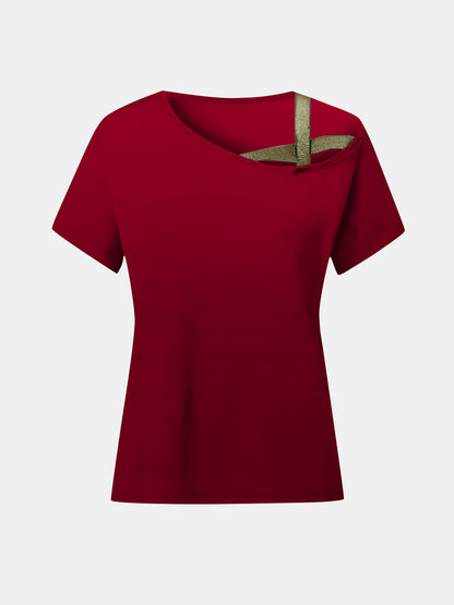 Asymmetrical Neck Short Sleeve T-Shirt