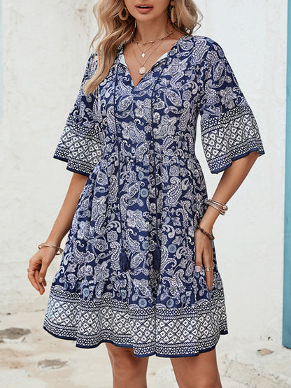 Honey Tied Printed Half Sleeve Dress