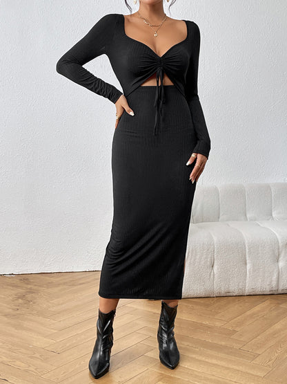 Honey Cutout Drawstring Slit Dress