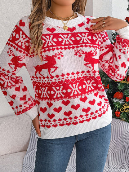 Christmas Element Round Neck Long Sleeve Sweater