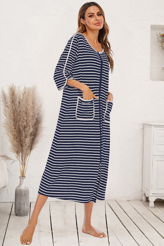 Round Neck Three-Quarter Sleeve Midi Night Dress