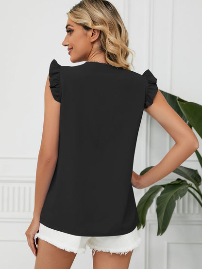 Ruffled V-Neck Cap Sleeve Blouse