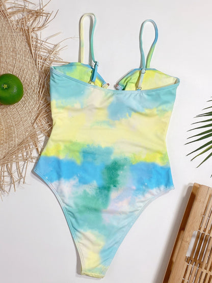 Cutout Tie-Dye Spaghetti Strap One-Piece Swimwear