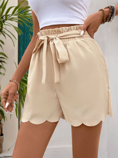 Perfee Frill Tied Shorts with Pockets