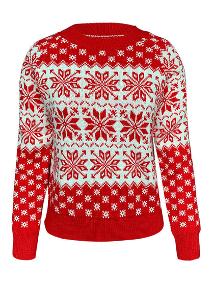 Snowflake Round Neck Long Sleeve Sweater