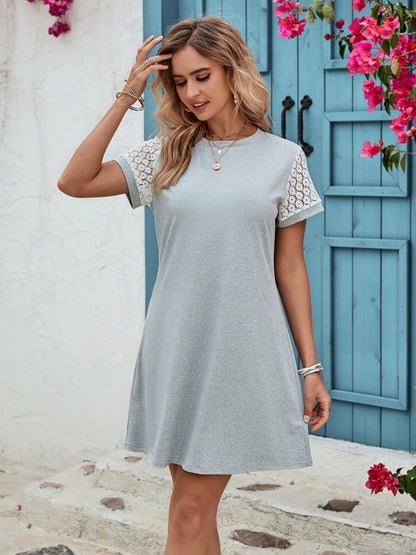 Honey Openwork Round Neck Short Sleeve Dress