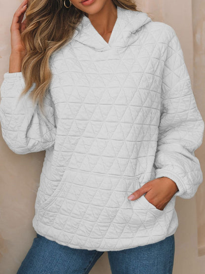 Textured Long Sleeve Hoodie with Pockets