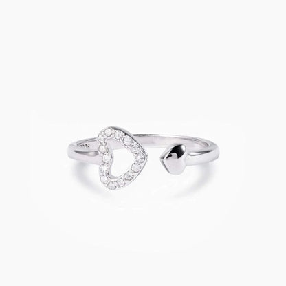 925 Sterling Silver Inlaid Zircon Heart Open Ring