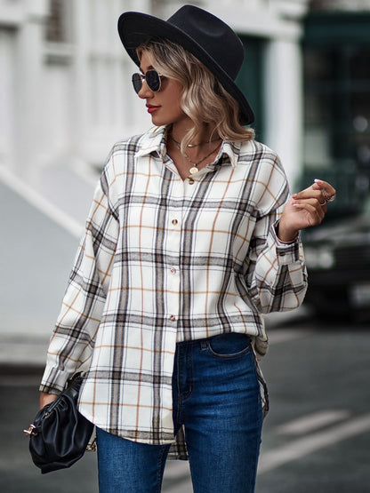 Mandy Plaid Collared Neck Long Sleeve Shirt