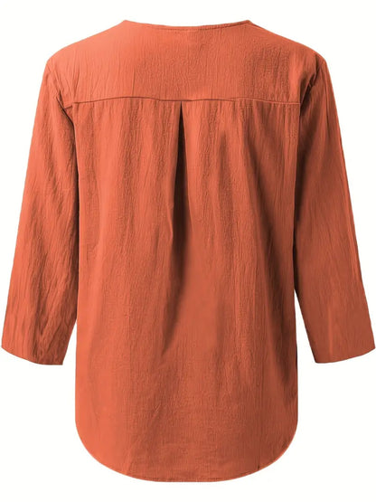 Notched Three-Quarter Sleeve Blouse