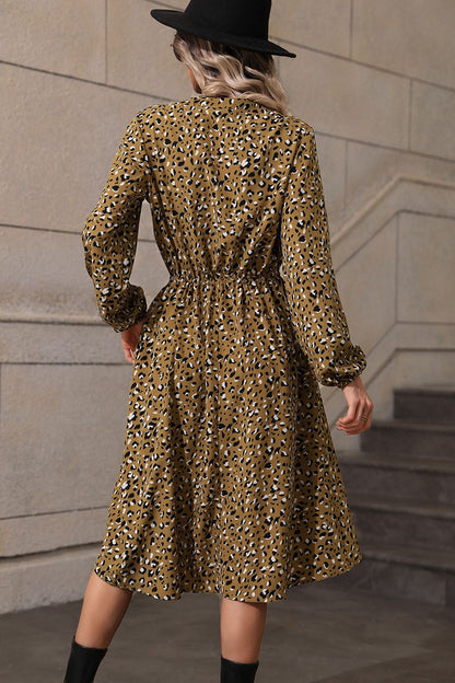 Honey Printed Long Sleeve Midi Dress