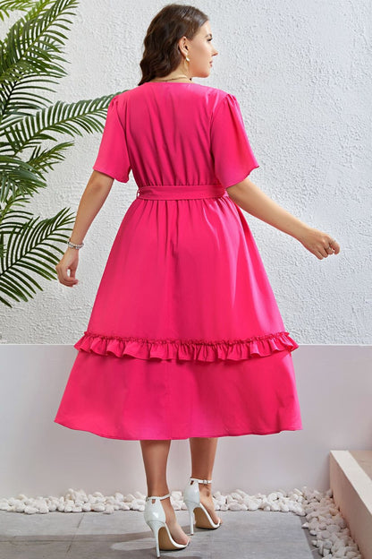 Honey Belted Frill Trim Flutter Sleeve Dress