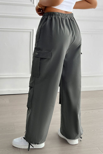 Devine Drawstring Wide Leg Pants with Cargo Pockets