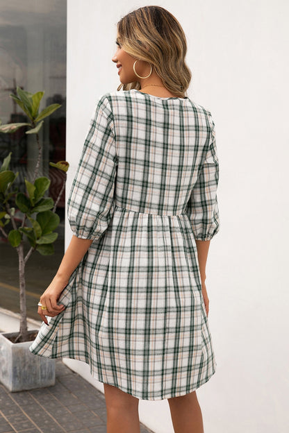 Ivy Lane Plaid Round Neck Mini Dress