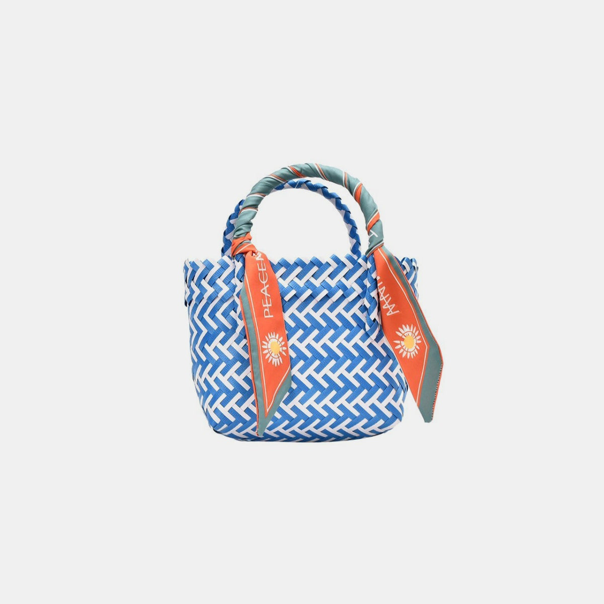 Contrast Woven Handbag with Ribbon