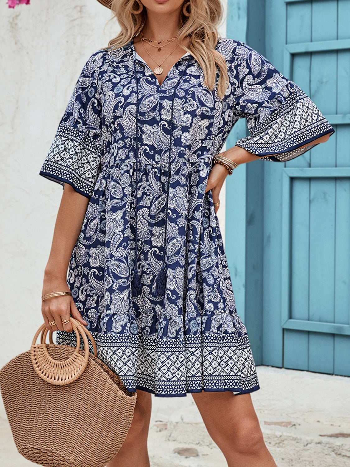 Honey Tied Printed Half Sleeve Dress