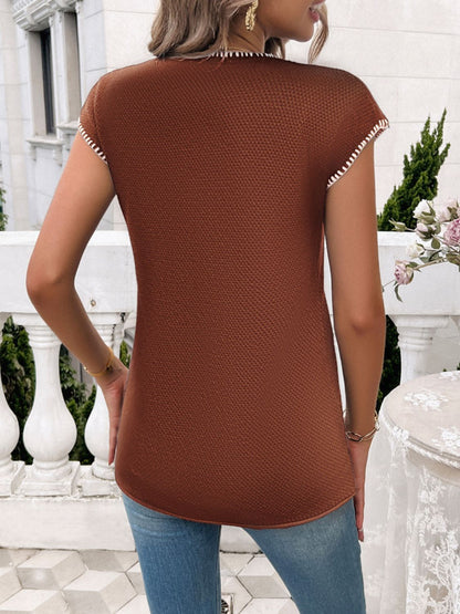 Devine Round Neck Cap Sleeve Knit Top