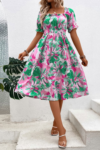 Honey Floral Frill Trim Square Neck Dress