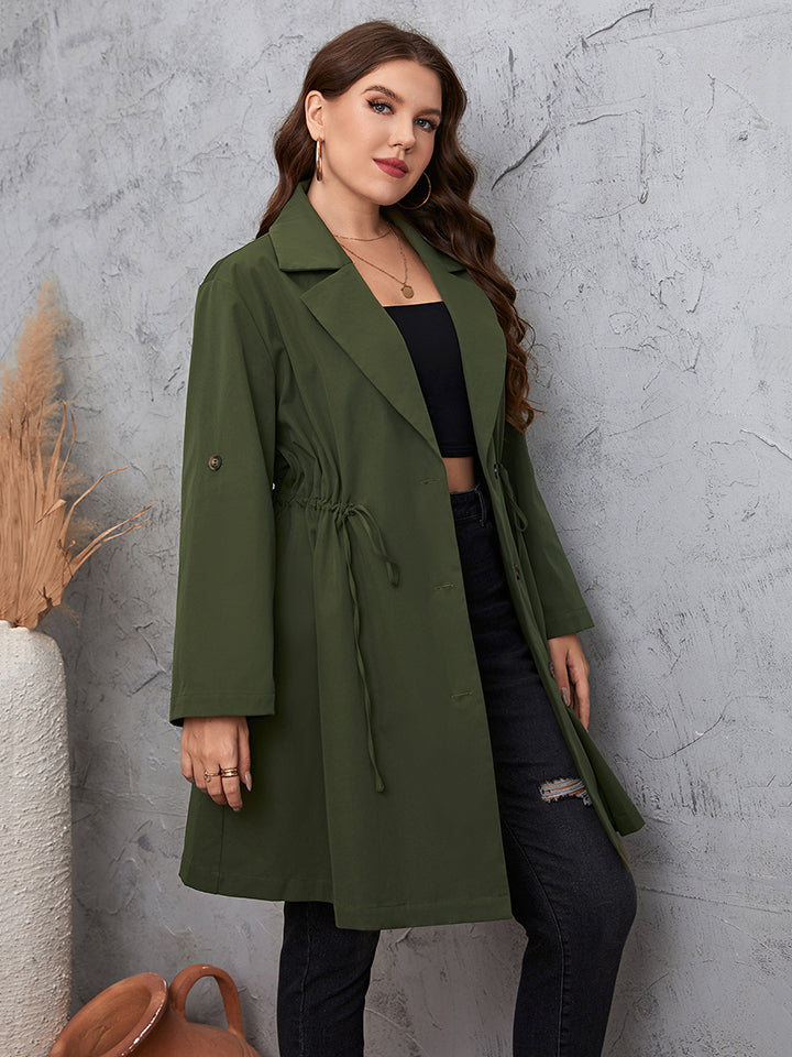 Honey Plus Size Lapel Collar Roll-Tab Sleeve Trench Coat