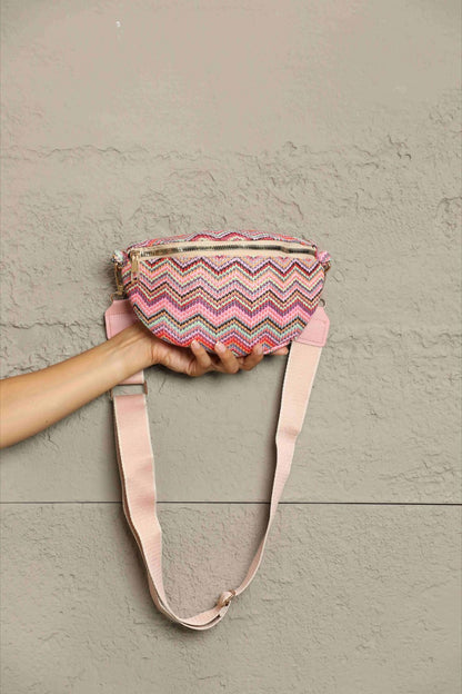 Adored Chevron Straw Sling Bag