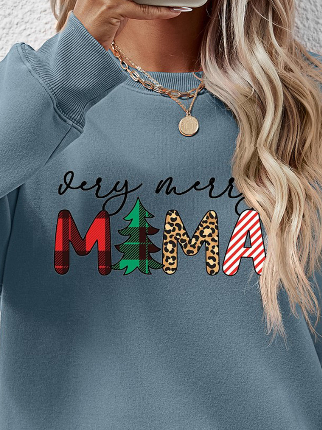 Letter Graphic Round Neck Long Sleeve Sweatshirt