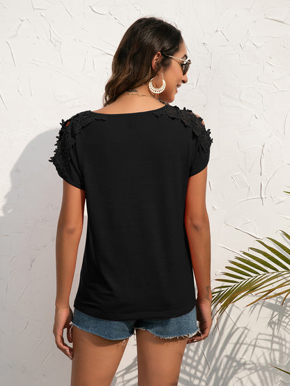 Ivy Lane Spliced Lace Cold-Shoulder Blouse