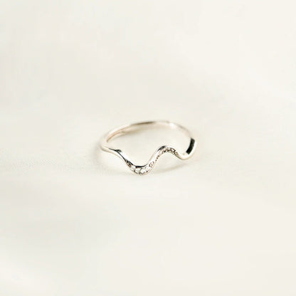 925 Sterling Silver Inlaid Zircon Wave Shape Ring