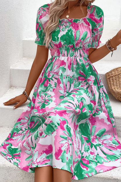 Honey Floral Frill Trim Square Neck Dress