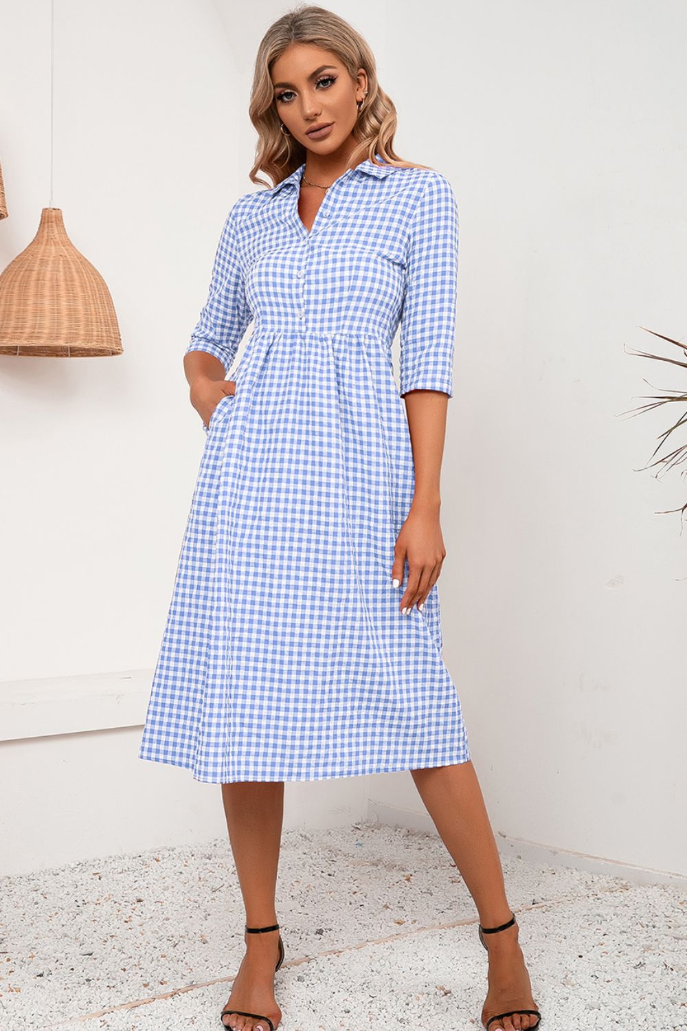 Ivy Lane Plaid Collared Neck Midi Dress