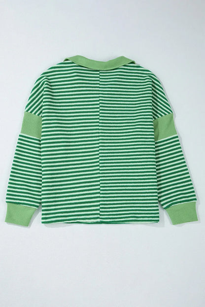 Striped Johnny Collar Long Sleeve Top