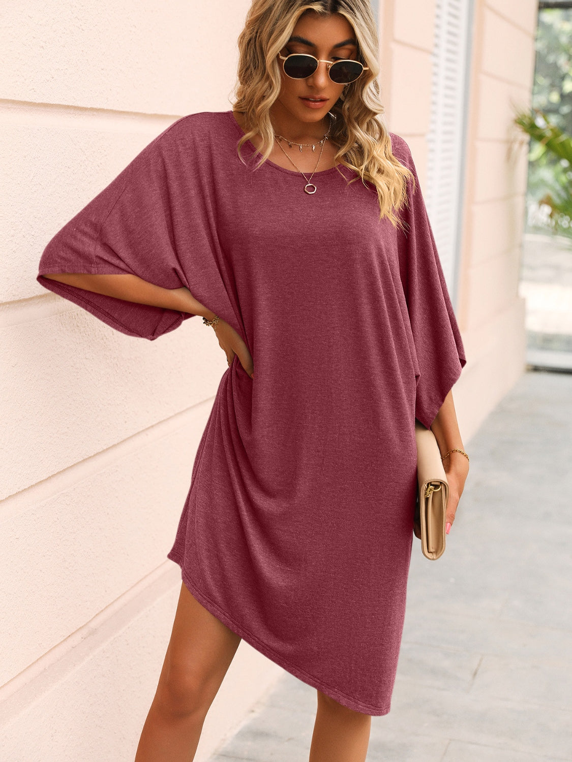 Ivy Lane Round Neck Three-Quarter Sleeve Tee Dress