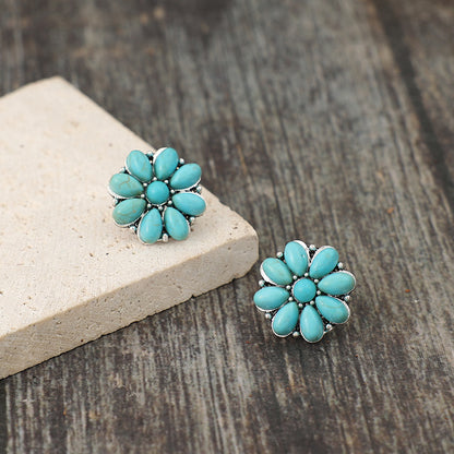 Alloy Turquoise Flower Stud Earrings