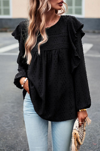 Devine Ruffle Trim Balloon Sleeve Blouse