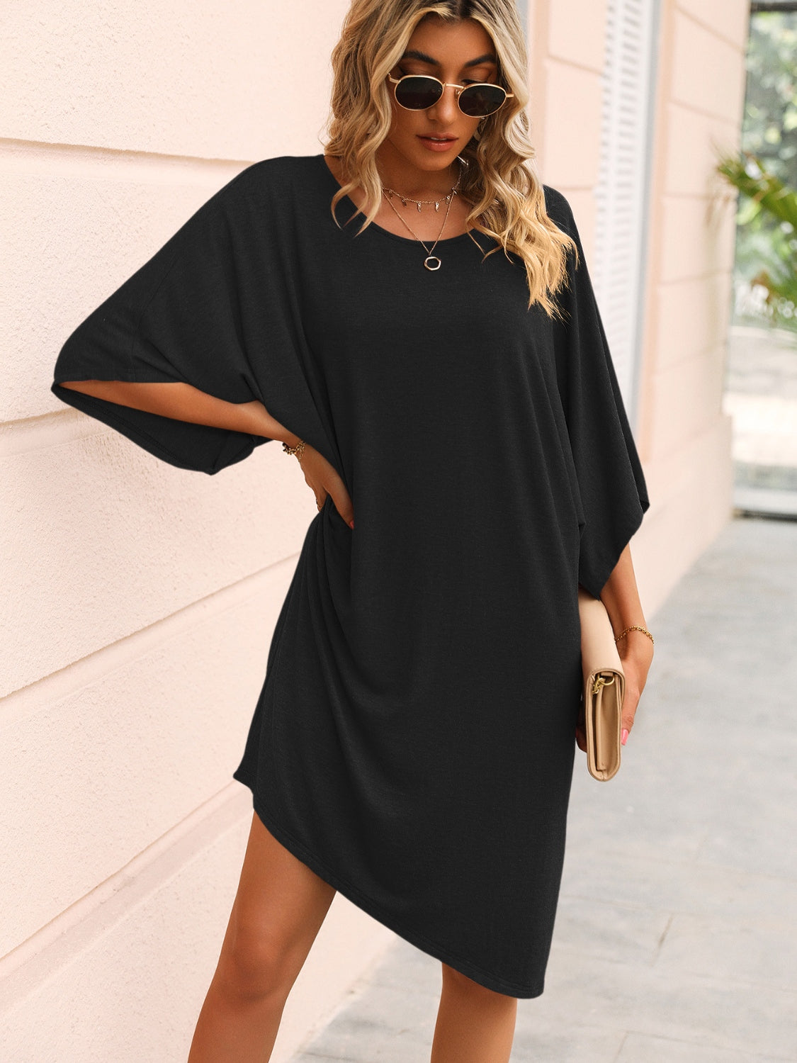 Ivy Lane Round Neck Three-Quarter Sleeve Tee Dress