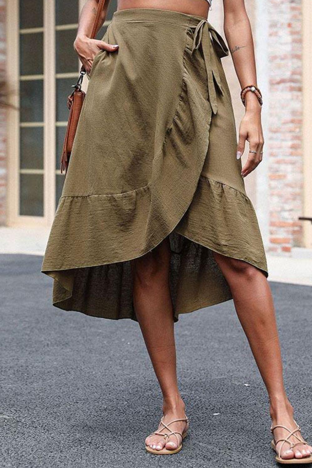 Perfee Elastic Waist Ruffled Skirt with Pockets