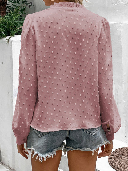 Honey Swiss Dot Lace Trim Long Sleeve Shirt