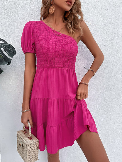 Honey One-Shoulder Smocked Tiered Dress