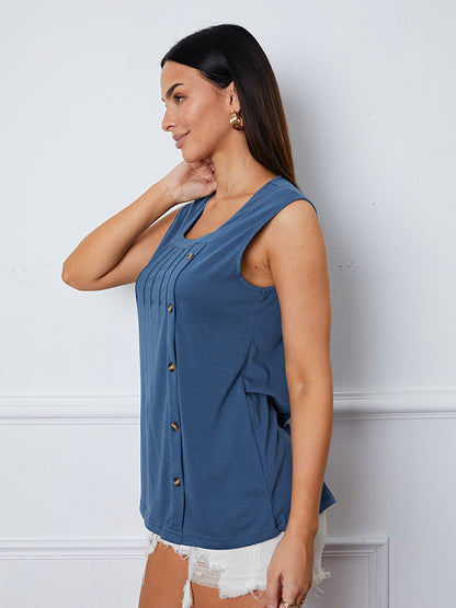 Square Neck Decorative Button Tank