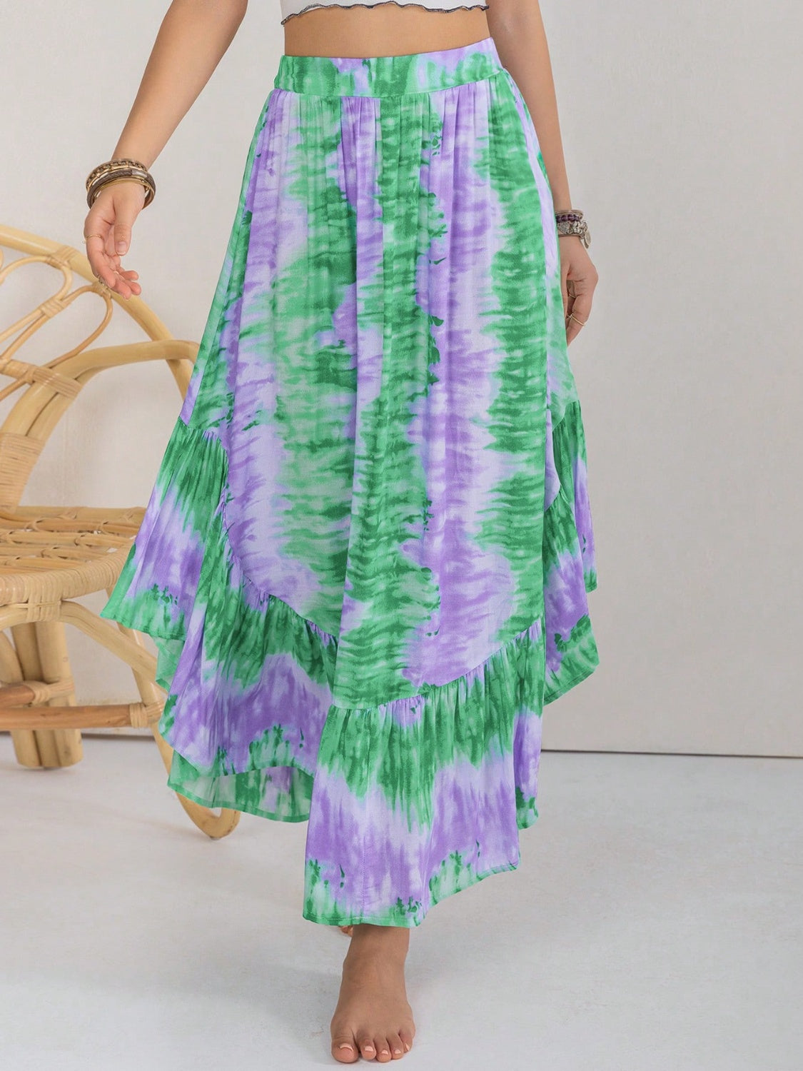 Tie-Dye Ruffle Hem Skirt