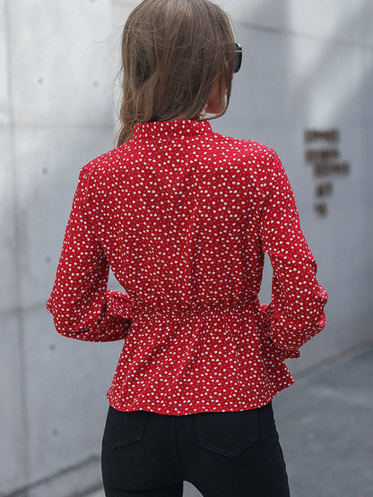 Honey Printed Flounce Sleeve Peplum Blouse