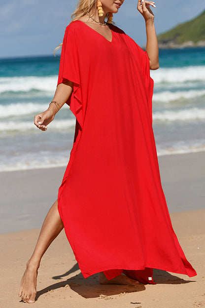 Slit V-Neck Half Sleeve Cover-Up