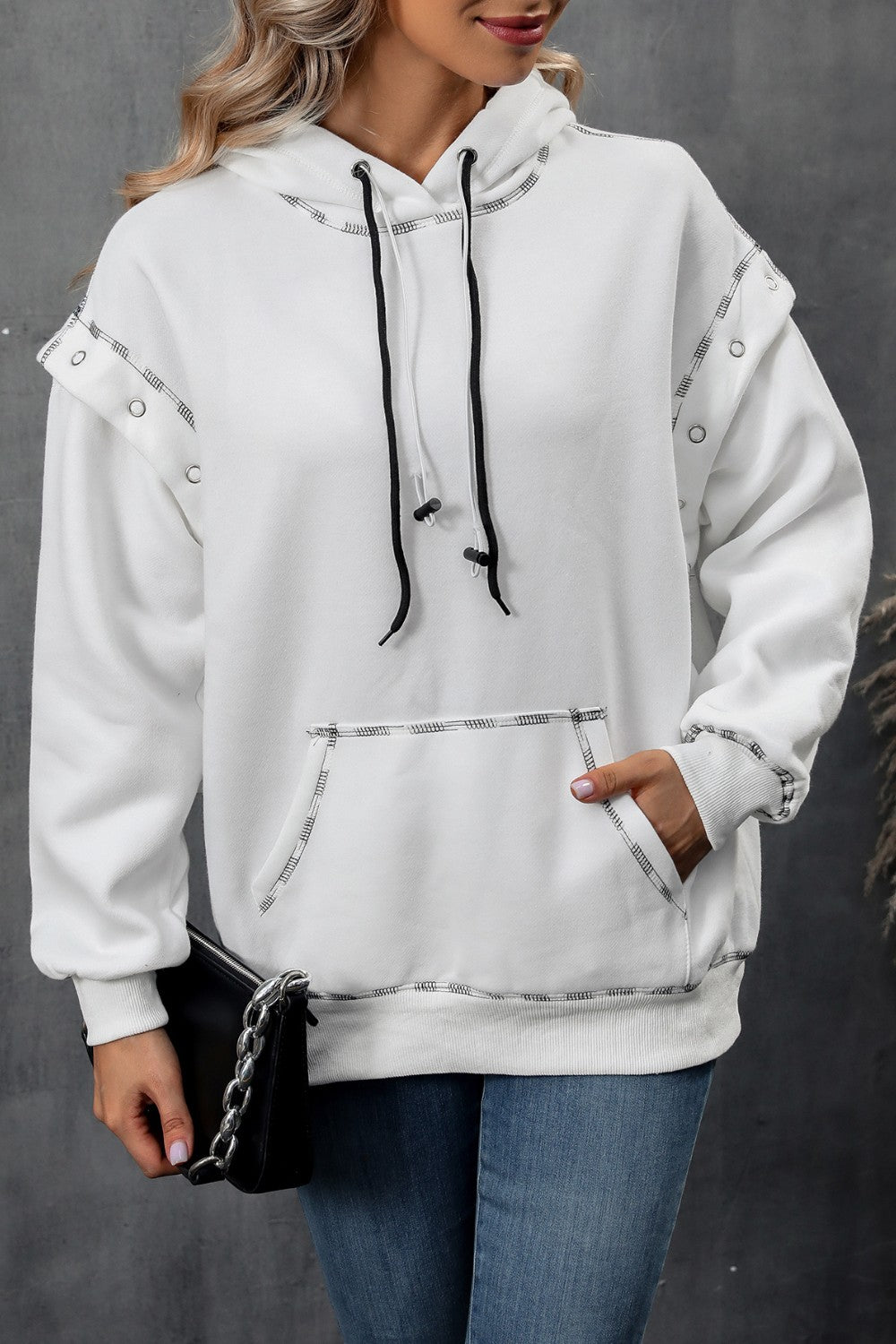 Ivy Lane Drawstring Kangaroo Pocket Dropped Shoulder Hoodie