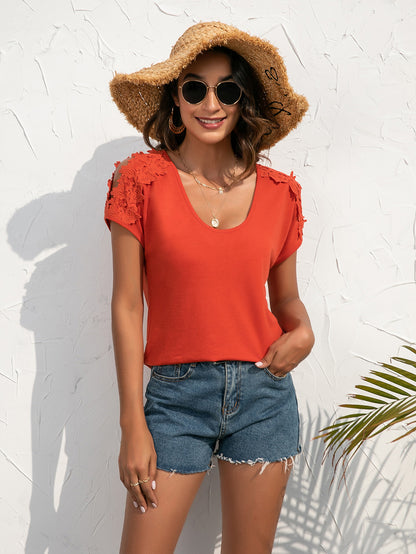 Ivy Lane Spliced Lace Cold-Shoulder Blouse