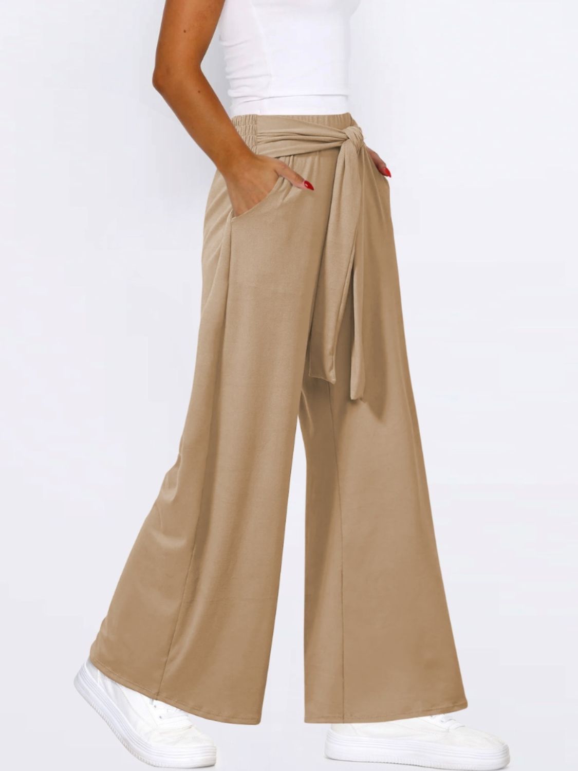 Tied Wide Leg Pants with Pockets