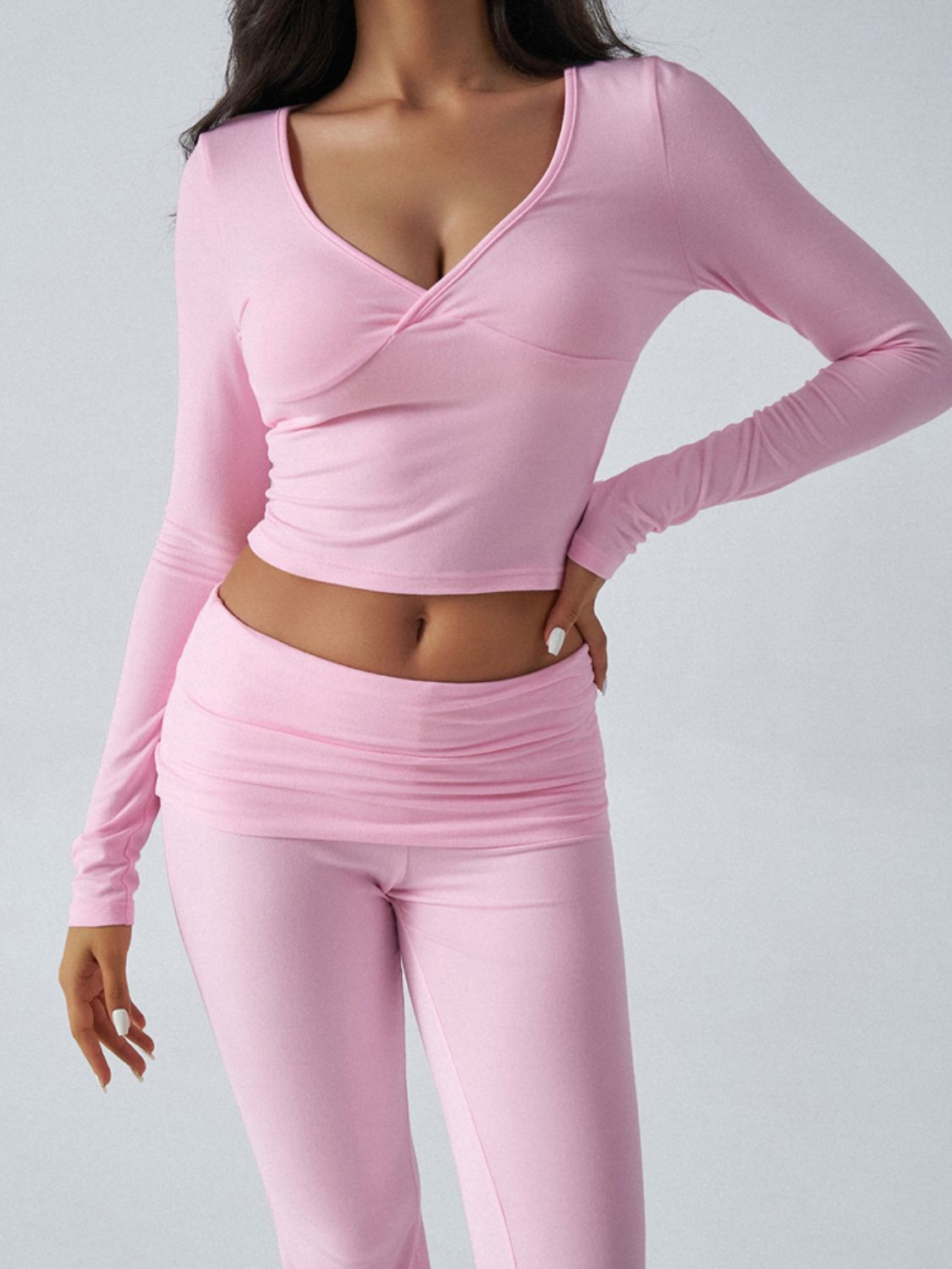 Devine Ruched Long Sleeve Top and Pants Set