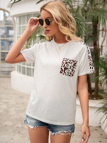 Ivy Lane Pocketed Leopard Round Neck Short Sleeve T-Shirt