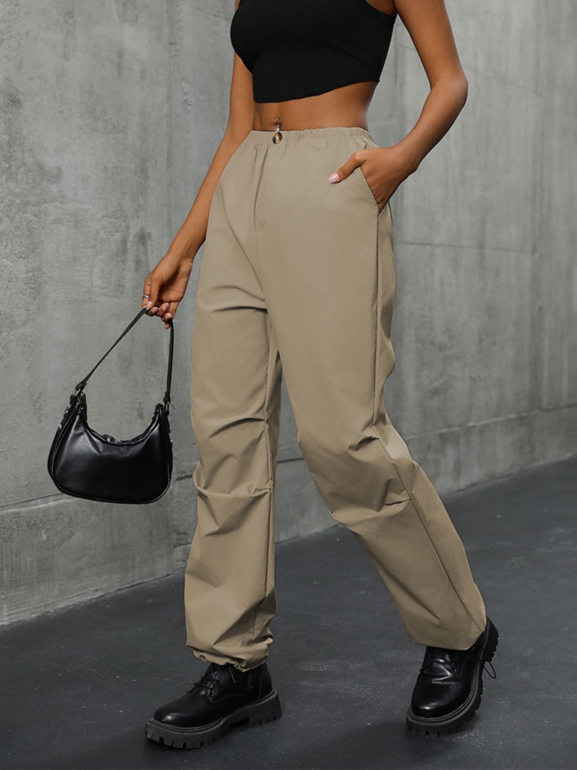 Perfee Pocketed Elastic Waist Pants