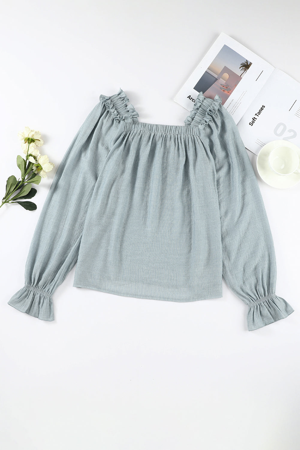 Frill Trim Flounce Sleeve Blouse