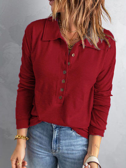 Collared Neck Half Button Top